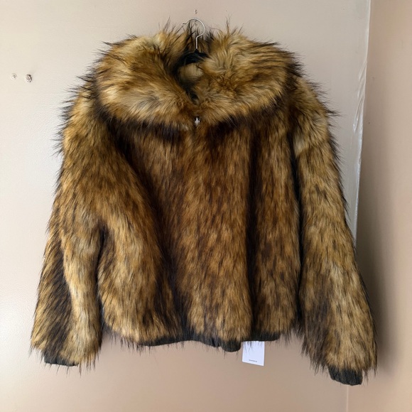 NAADAM Faux Fur cashmere reversible bomber jacket coat brown NWT M - Picture 7 of 10